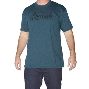 50/50 Poly/Cotton Super Soft fitted American Made Black Aqua Bullish T-Shirt 