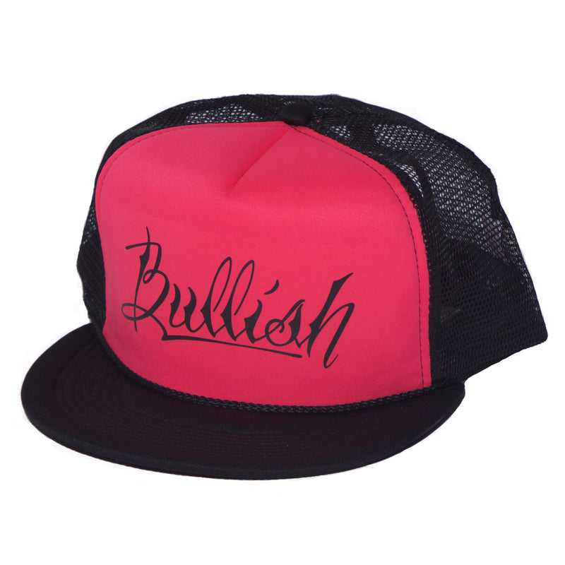 Hot Pink & Black Mesh Trucker Hat with Snapback Closure, Retro Flat Bill, One Size Fits All