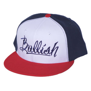 Red, White & Blue Embroidered Bullish Snap back Retro Flat Bill, 6-Panel, One Size Fits All
